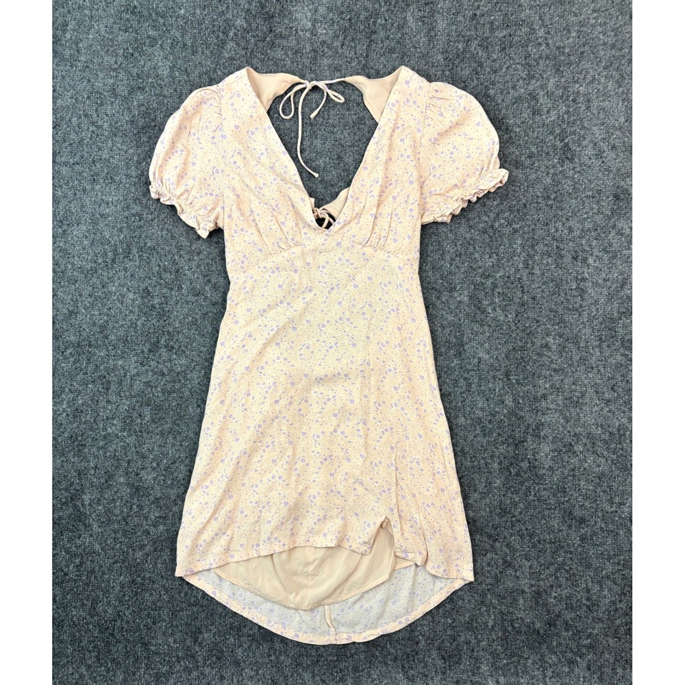 Sophie Rue Floral Mini Dress Womens Medium Pink Lavender Cottagecore Puff Sleeve